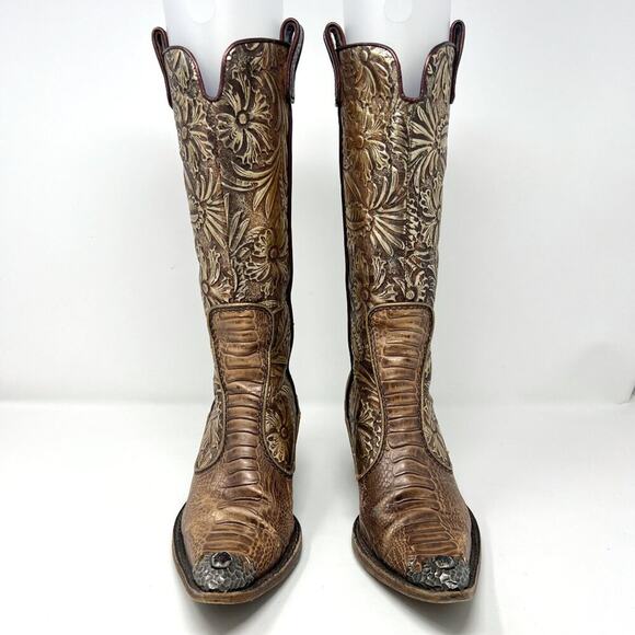 Rare Vintage Giuseppe Zanotti Gold Tooled Leather Western Cowboy Boots Size 6 - Picture 2 of 8